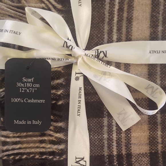 🎁MT Linea Emmeti Pure Cashmere Scarf - Chocolate Plaid - Picture 4 of 5